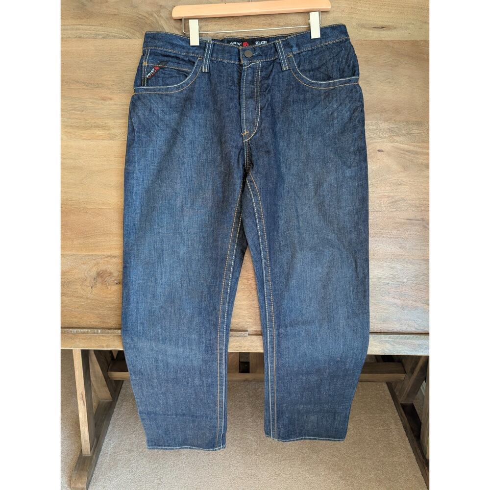 Ariat FR Bootcut Jeans Mens 35/36 Navy Denim Workwear Boho M4 Relaxed Fit NWT